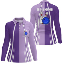 Load image into Gallery viewer, Personalized Purple Retro Bowling Polo, Quarter Zip shirt For women custom vintage bowling team jersey NQS7578