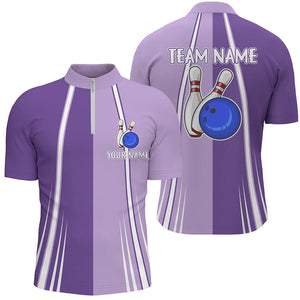 Personalized Purple Retro Bowling Polo, Quarter Zip shirt For Men custom vintage bowling team jersey NQS7578
