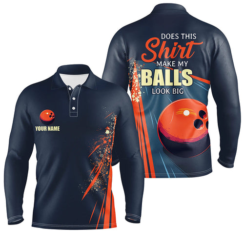 Personalized Navy & orange Retro Bowling shirts for men custom Does this shirt make my balls look big NQS7723