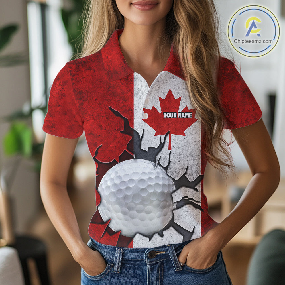 Vintage Canadian Flag broken golf ball Women Golf polo shirts Custom patriotic Golf attire For ladies NQS10050