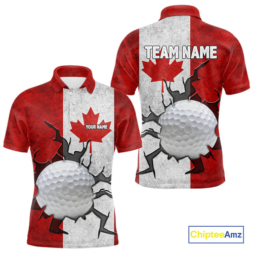 Vintage Canadian Flag broken golf ball Mens Golf polo shirts Custom patriotic Golf attire For Mens NQS10050