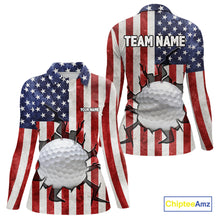 Load image into Gallery viewer, Vintage American Flag broken golf ball Women Golf polo shirts Custom patriotic Golf attire For ladies NQS10051