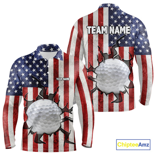 Vintage American Flag broken golf ball Mens Golf polo shirts Custom patriotic Golf attire For Mens NQS10051