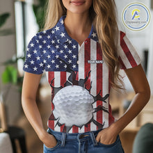 Load image into Gallery viewer, Vintage American Flag broken golf ball Women Golf polo shirts Custom patriotic Golf attire For ladies NQS10051