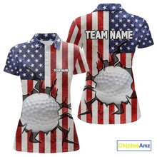 Load image into Gallery viewer, Vintage American Flag broken golf ball Women Golf polo shirts Custom patriotic Golf attire For ladies NQS10051