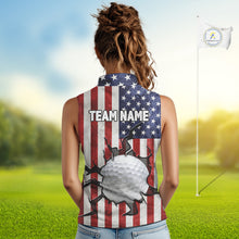 Load image into Gallery viewer, Vintage American Flag broken golf ball Women Sleeveless polos Custom patriotic Ladies Golf attire NQS10051