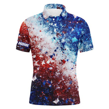 Load image into Gallery viewer, Mens golf polo shirts Red, white and blue stars pattern custom golf shirts for mens, golfing gifts NQS5847