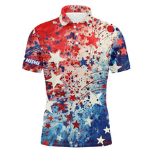 Load image into Gallery viewer, Mens golf polo shirts Red, white and blue stars pattern custom patriotic golf shirt for mens NQS5848