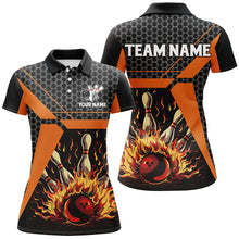 Load image into Gallery viewer, Flame Bowling polo, Quarter zip Shirts for women Custom team Bowling jerseys, bowling gifts | Orange NQS7971