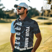 Load image into Gallery viewer, Blue and Black golf clubs Mens golf polo shirts custom name golf outfit men, personalized golf gifts NQS10212