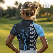 Load image into Gallery viewer, Blue and Black golf clubs Women golf polo shirts custom golf outfit ladies, personalized golf gifts NQS10212