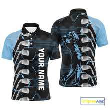 Load image into Gallery viewer, Blue and Black golf clubs Mens golf polo shirts custom name golf outfit men, personalized golf gifts NQS10212