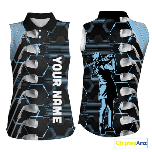 Blue and Black golf clubs Women sleeveless polos custom golf outfit ladies, personalized golf gifts NQS10212