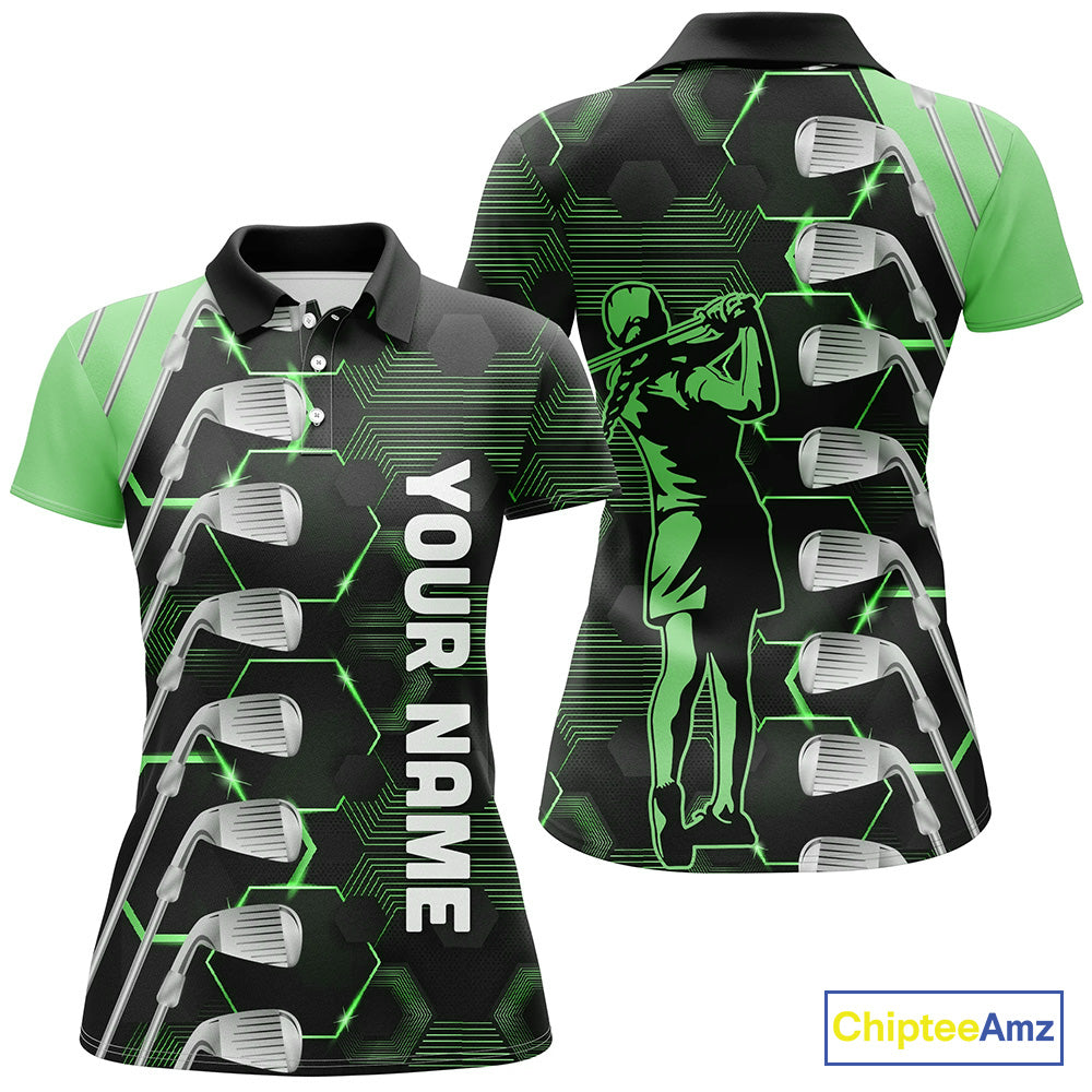 Green and Black golf clubs Women golf polo shirts custom golf outfit ladies, personalized golf gifts NQS10213