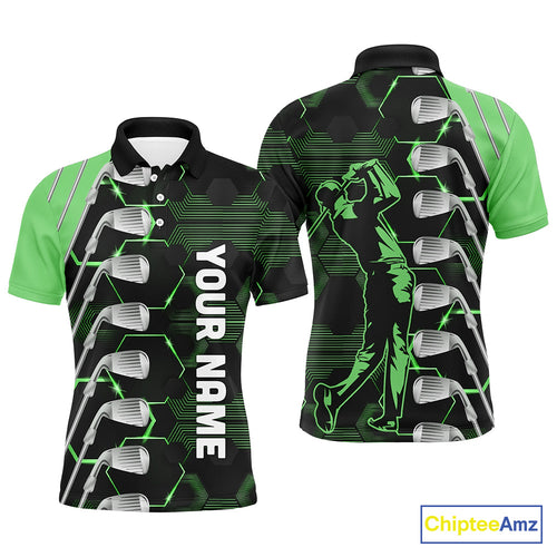 Green and Black golf clubs Mens golf polo shirts custom name golf outfit men, personalized golf gifts NQS10213
