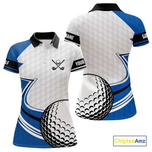 Blue & white golf ball short sleeve, long sleeve golf polo shirts custom name golf gifts for Women NQS10214