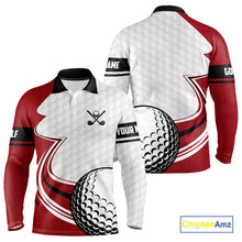 Load image into Gallery viewer, Red &amp; white golf ball short sleeve, long sleeve golf polo shirts custom name golf gifts for men NQS10215