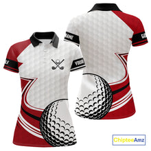 Load image into Gallery viewer, Red &amp; white golf ball short sleeve, long sleeve golf polo shirts custom name golf gifts for Women NQS10215