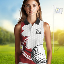 Load image into Gallery viewer, Red &amp; white golf ball sleeveless golf polo shirts custom name golf gifts for Women NQS10215