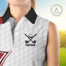 Load image into Gallery viewer, Red &amp; white golf ball sleeveless golf polo shirts custom name golf gifts for Women NQS10215