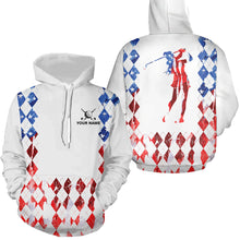 Load image into Gallery viewer, Red white and blue American flag argyle plaid pattern golf Hoodies custom patriotic golf apparel NQS8394