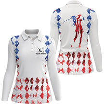 Load image into Gallery viewer, Red white and blue American flag argyle pattern Women golf polo shirts custom patriotic women golf top NQS8394