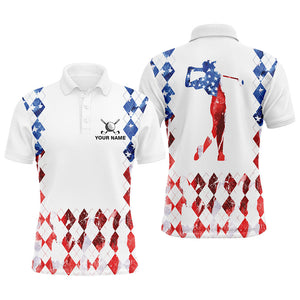 American flag argyle pattern matching golf polo shirts for couples custom patriotic golf outfits NQS8394