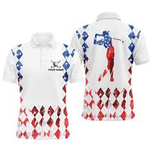 Load image into Gallery viewer, Red white, blue American flag argyle pattern Men golf polo shirts custom patriotic golf top for men NQS8394