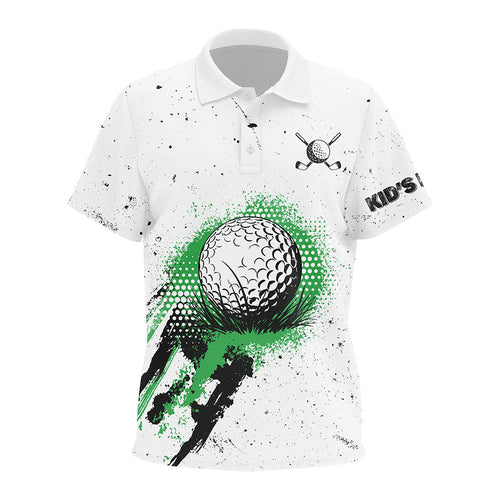 White Grunge Pattern Kid golf polo shirt custom vintage green golf attire for kid, golfer gifts NQS8399