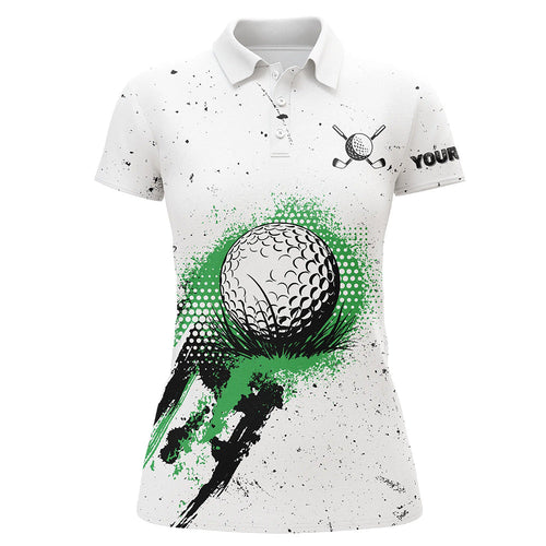 White Grunge Pattern Women golf polo shirts custom vintage green golf attire for ladies, golfer gifts NQS8399