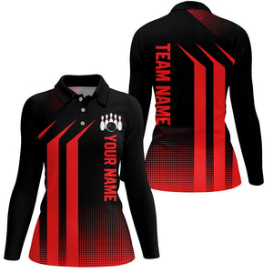 Black and Red Bowling Polo, Quarter Zip Shirt For Women Custom Bowling Team League Jerseys NQS8401