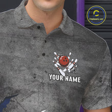 Load image into Gallery viewer, Gray Grunge Texas Flag Bowling Polo, Quarter Zip shirt for men Custom patriotic Team bowling jersey NQS10579