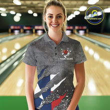 Load image into Gallery viewer, Gray Grunge Texas Flag Bowling Polo, Quarter Zip shirt for Women Custom patriotic Team bowling jersey NQS10579