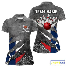 Load image into Gallery viewer, Gray Grunge Texas Flag Bowling Polo, Quarter Zip shirt for Women Custom patriotic Team bowling jersey NQS10579
