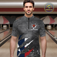 Load image into Gallery viewer, Gray Grunge Texas Flag Bowling Polo, Quarter Zip shirt for men Custom patriotic Team bowling jersey NQS10579