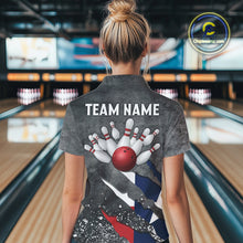 Load image into Gallery viewer, Gray Grunge Texas Flag Bowling Polo, Quarter Zip shirt for Women Custom patriotic Team bowling jersey NQS10579