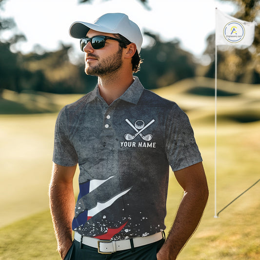 Gray Grunge Texas Flag Mens golf polo shirts Custom patriotic Golf attire for men NQS10580