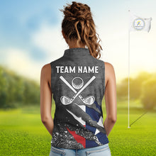 Load image into Gallery viewer, Gray Grunge Texas Flag Women&#39;s Sleeveless Polo Shirt Custom patriotic Golf attire for ladies NQS10580