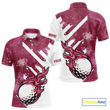 Load image into Gallery viewer, Pink and white golf ball flame Men golf polo shirts custom team golf shirts, mens golf clothing NQS10977