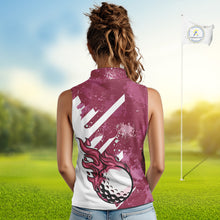 Load image into Gallery viewer, Pink &amp; white golf ball flame Women Sleeveless Polo Shirt custom team golf shirt, ladies golf clothing NQS10977