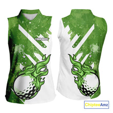 Load image into Gallery viewer, Green and white golf ball flame Women Sleeveless Polo Shirt custom team ladies golf clothing NQS10978