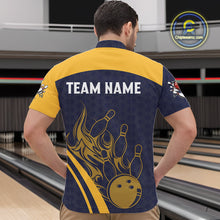 Load image into Gallery viewer, Blue and Yellow flame Bowling polo, 1/4 zip shirts for men custom Bowling team jerseys bowlers outfit NQS10983