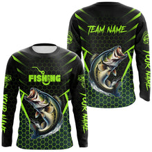 Load image into Gallery viewer, Black and Green Largemouth Bass Fishing Custom team name UV protection long sleeves fishing shirts NQS9311