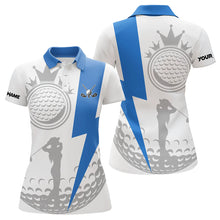 Load image into Gallery viewer, Blue and White Womens golf polo shirts custom women golf attire, unique ladies golf apparel NQS9312