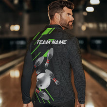 Load image into Gallery viewer, Silver Bowling Ball pins Team bowling shirts for Men custom bowling Polo, Quarter zip jersey | Green NQS9628