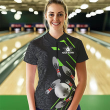 Load image into Gallery viewer, Silver Bowling Ball pins Team bowling shirts for women custom bowling Polo, Quarter zip jersey | Green NQS9628