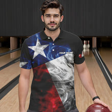 Load image into Gallery viewer, Smoke Texas Flag Black Bowling Polo, Quarter Zip shirt for men Custom patriotic Team bowling jersey NQS9631