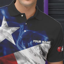 Load image into Gallery viewer, Smoke Texas Flag Black Bowling Polo, Quarter Zip shirt for men Custom patriotic Team bowling jersey NQS9631