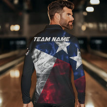 Load image into Gallery viewer, Smoke Texas Flag Black Bowling Polo, Quarter Zip shirt for men Custom patriotic Team bowling jersey NQS9631