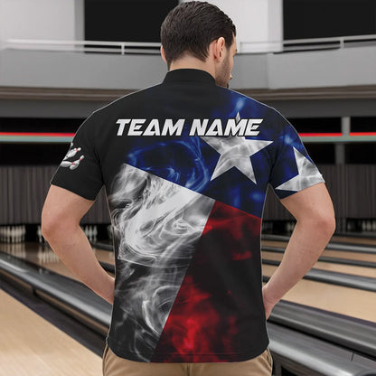 Smoke Texas Flag Black Bowling Polo, Quarter Zip shirt for men Custom patriotic Team bowling jersey NQS9631